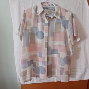 Vintage Alfred Dunner Pastel Print Polyester Lightweight Button Blouse